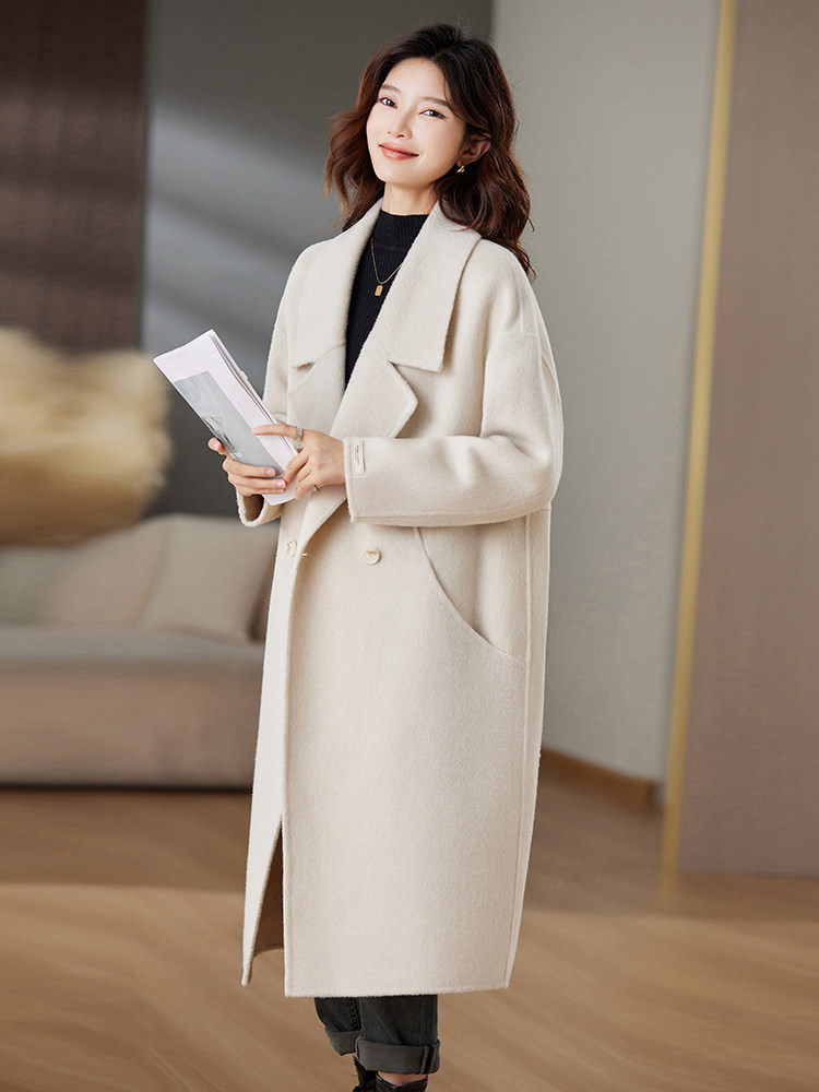 2024时尚新款中长阔版休闲年轻款双面羊毛大衣，女装双面呢大衣，媚琳依坊