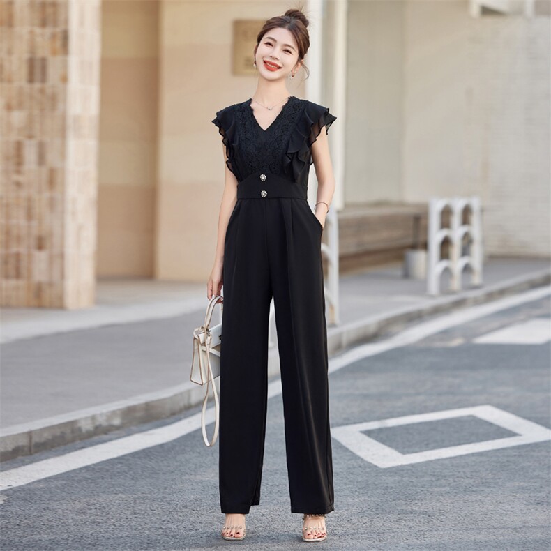 气质女神范连体裤女2025夏装高级感无袖修身显瘦蕾丝边连衣裤,女装连体裤,布依丽人