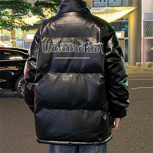 港风直播抖音高品质宽松男羽绒棉加厚PU皮棉衣外套M1501P90图片