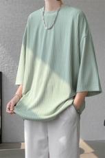 短袖男夏季新款宽松港风暗纹冰丝大码五分袖上衣T恤T9908-P30，男装T恤，星座214-3