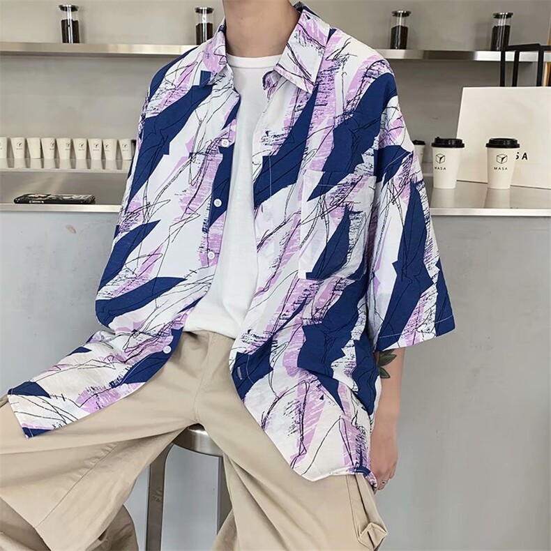 夏季男士潮牌短袖衬衫男宽松休闲半袖寸衫韩版潮流五分袖衬衣外套,男装T恤,星座1210-1