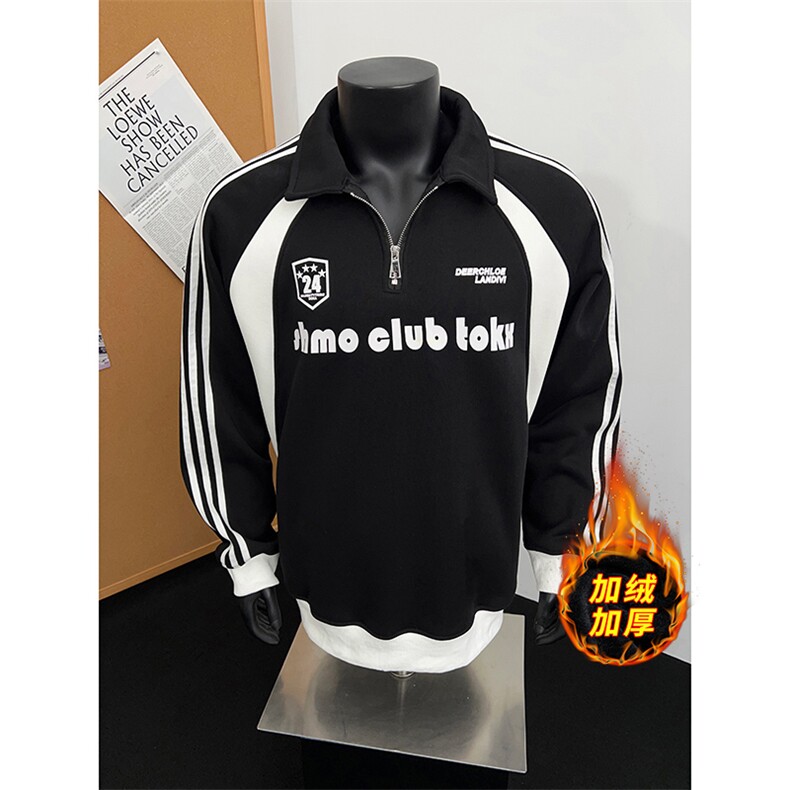 405A高街美式加绒加厚半拉链设计印花polo卫衣WY25308-P65控98，男装卫衣，星座405A