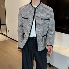 秋冬红立领小香风外套男时尚高级感休闲夹克上衣JK2316P130，男装夹克，电商B267