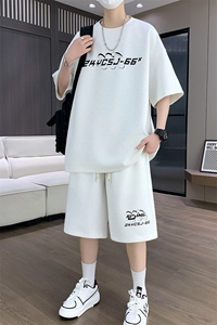 港风套装男宽松菠萝格满天星短袖T恤短裤痞帅套装TZ6628-P50图片
