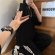 夏季短袖T恤美式复古运动三条杠宽松大码半袖上衣1001-1-TX01-P40，男装T恤，星座1001-1