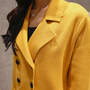 时尚显瘦黄色双排扣长款风衣外套女秋冬季新款气质百搭毛呢大衣图片
