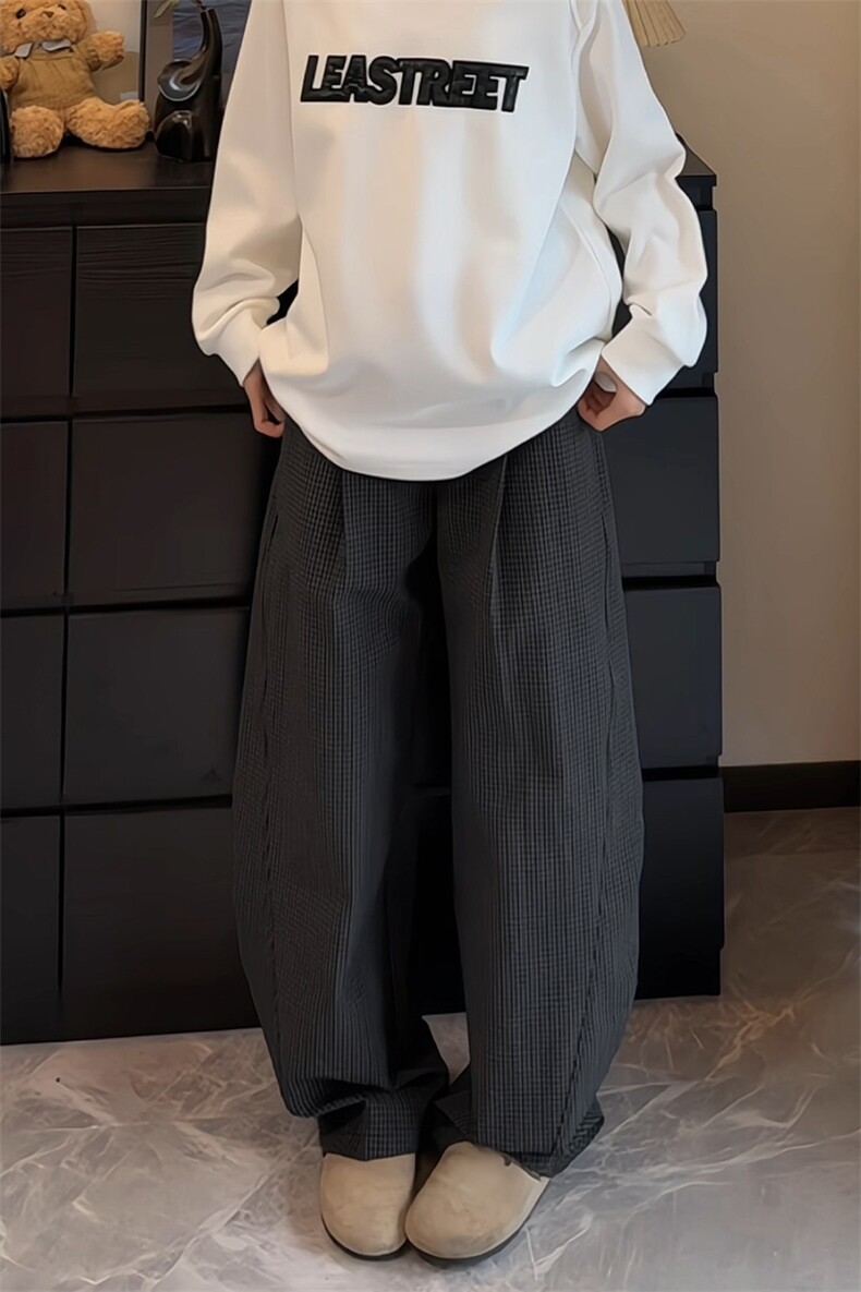 格子休闲裤男生秋冬垂坠高级感拖地裤cleanfit复古宽松大码直筒裤,男装休闲裤,电商A001