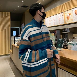 2024新款条纹立领开衫毛衣男秋冬慵懒潮牌百搭针织衫 M1628-P52图片