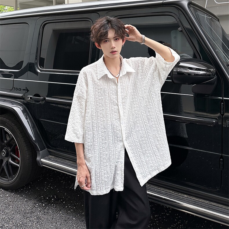 现货翻领压花纯色潮男衬衫A071-C81-P40,男装衬衫,电商A071