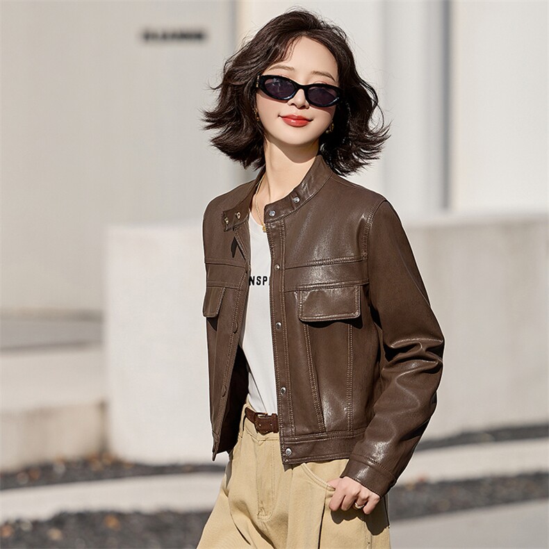 多色百搭短款皮衣外套女2025春季新款设计感显瘦皮夹克机车服上衣,女装皮衣,臻衣坊