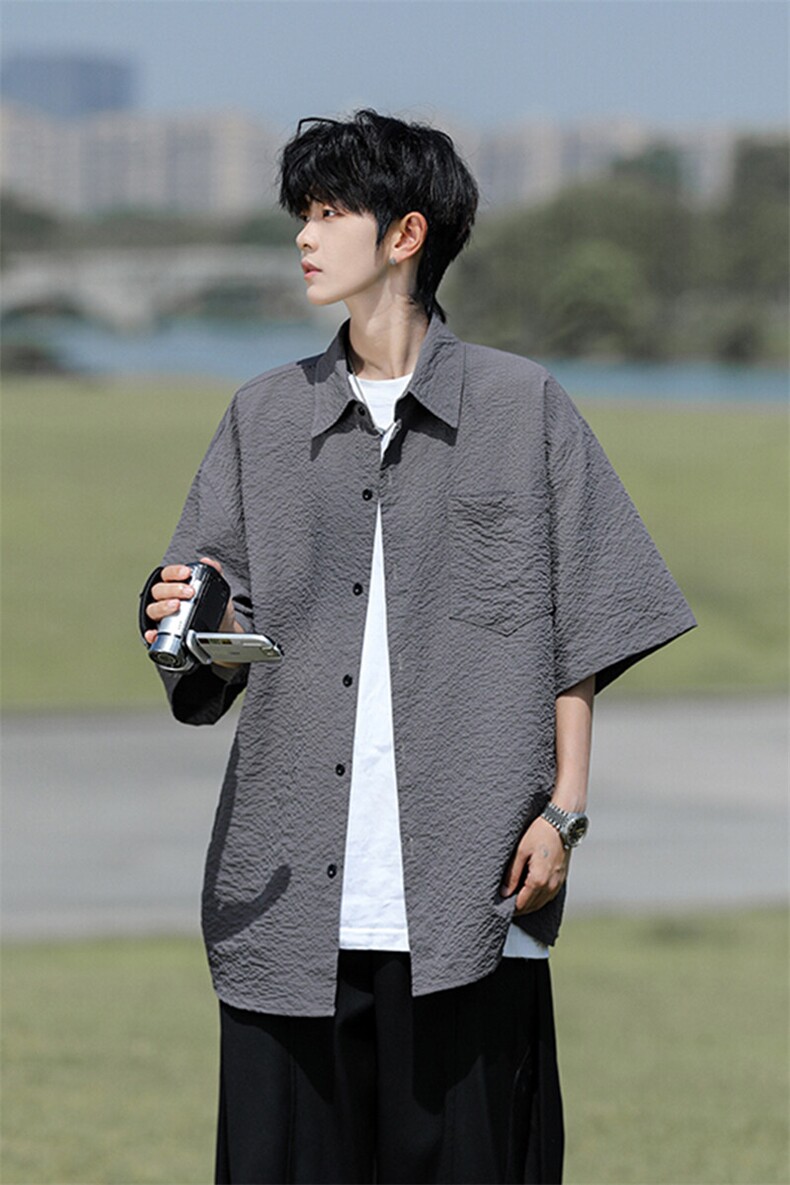 8XL-M泡泡纱盐缩肌理短袖衬衫男夏季冰丝外套防晒衬衣DC28011P36,男装衬衫,电商B312