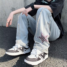 青春流行ins男原宿美式vibe裤子直筒水洗拉链牛仔裤潮N6044P52，男装牛仔裤，星座1116-2