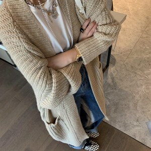 长款坑条大开衫图片