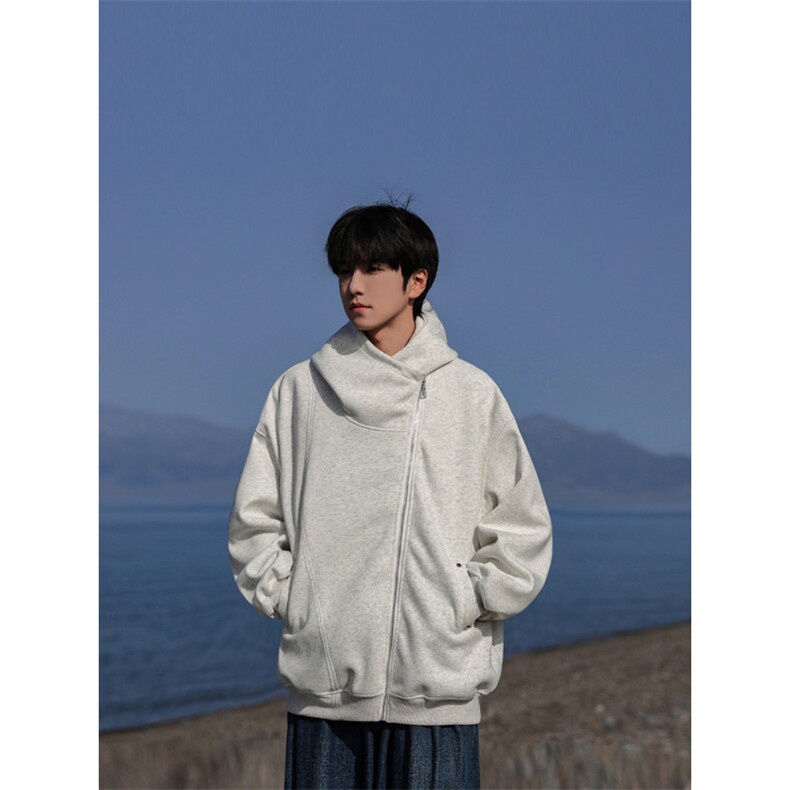 美式斜拉链开衫卫衣男2025秋冬款重磅潮牌宽松连帽外套P75X128,女装短外套,星座803