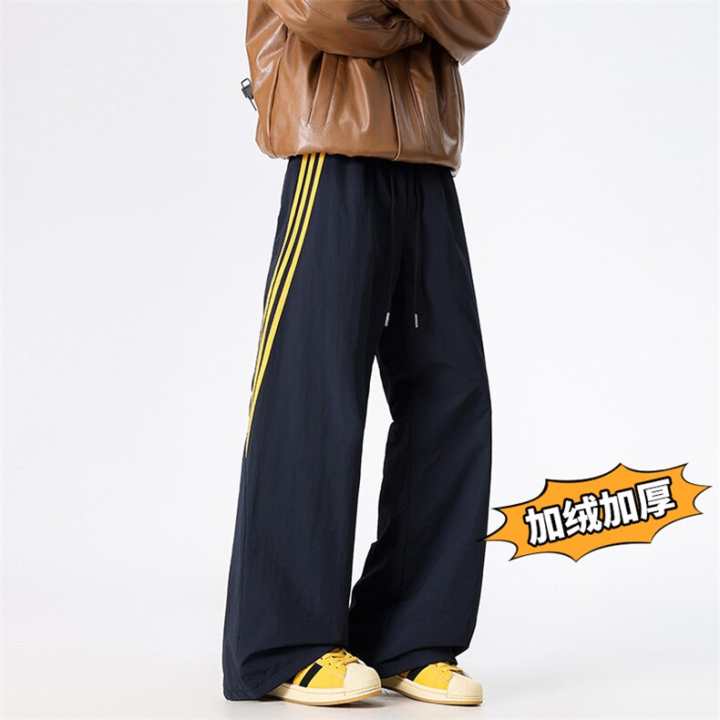港风  休闲裤长裤三条杠加绒加厚棉裤直筒裤A014-DY25129-P65控88图片