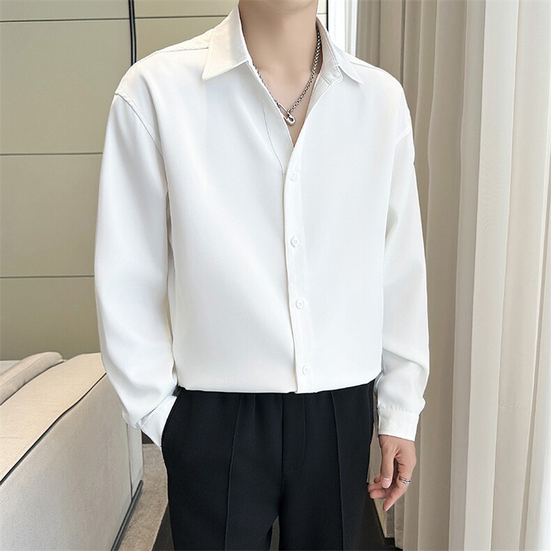 B216 CS365 P55 2025秋装新款男士长袖衬衫V领衬衣 轻熟风图片