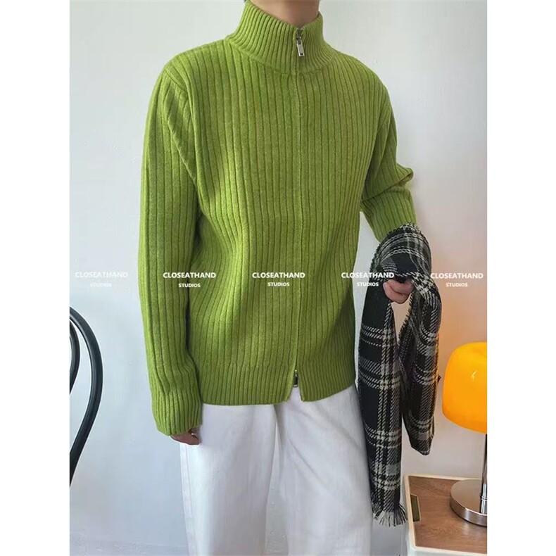 网图牛油果绿双拉链北极绒高领毛衣宽松针织开衫男女A994-P60，男装针织衫/毛衣，星座1505