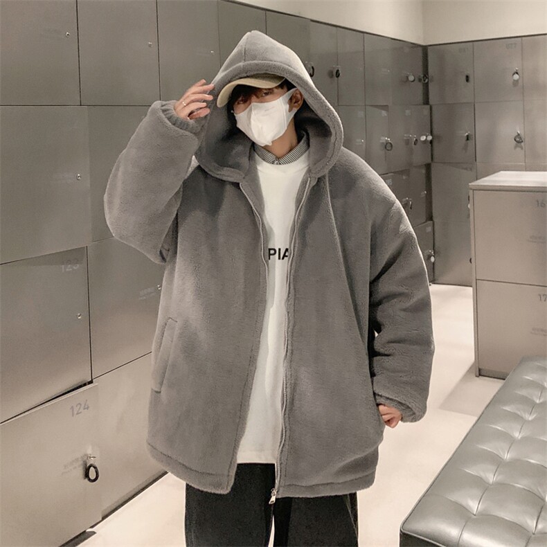 M9017P98港风外景休闲连帽棉衣纯色百搭羊羔毛外套学生情侣冬,男装棉衣,电商A026-1