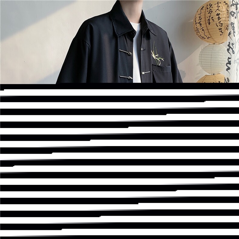 W265-P48 高级感风新中式刺绣金属飞机扣宽松慵懒衬衫男女图片