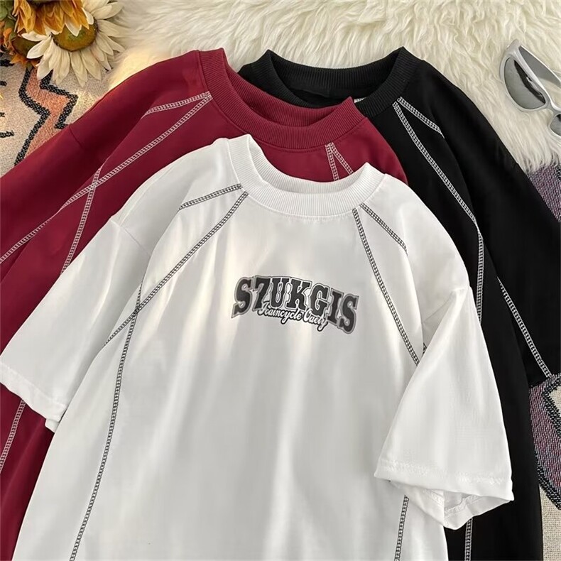 抖音高品质纯棉短袖t恤男法式设计感新款日系宽松凉感半袖上衣T4,男装T恤,星座1013