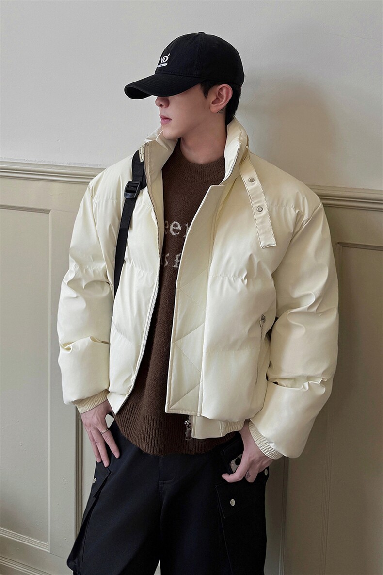 美式cleanfit羽绒棉服男款秋冬立领设计感绑带加厚外套面包服夹克,男装棉衣,电商A102B