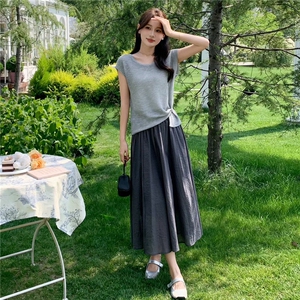 针织网纱半身裙女2026年夏季新款温柔慵懒风小个子韩版短袖两件套图片