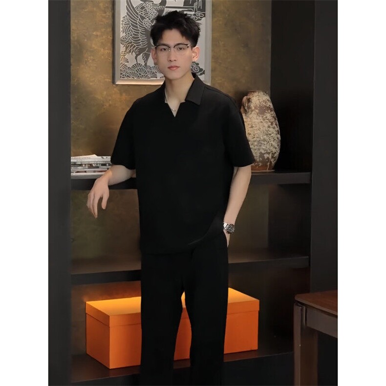 网图现货原版面料夏季新款V领拼接polo衫男短袖T恤TX09P58,男装T恤,电商B276A