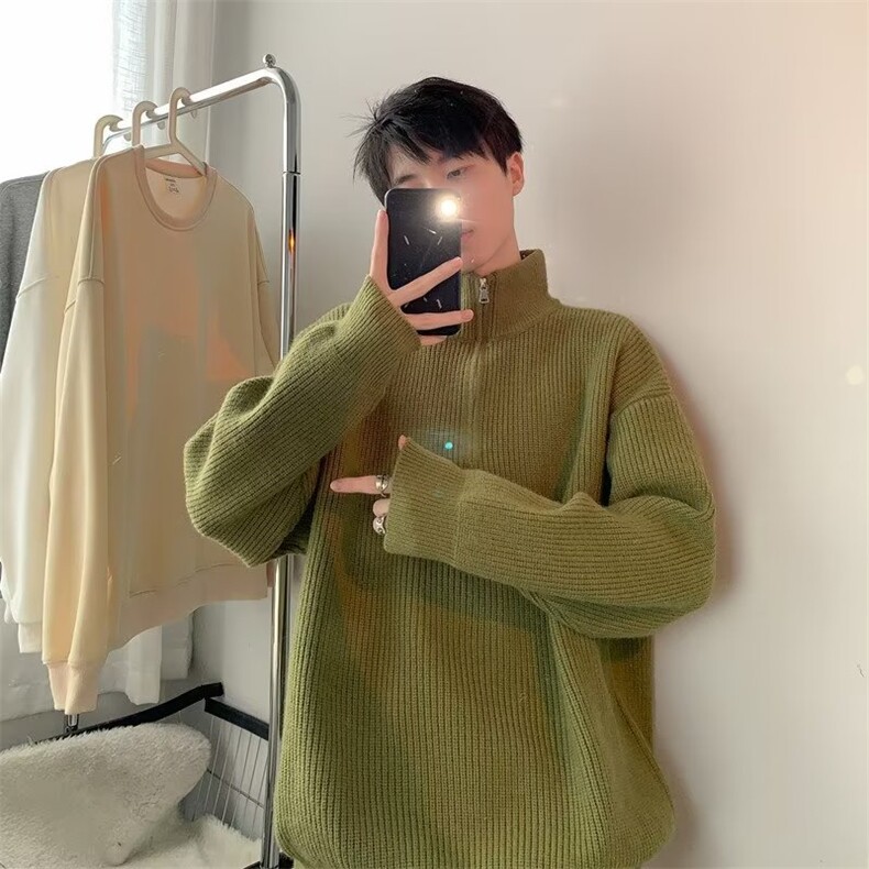 美式半拉链毛衣男春秋季ins宽松上衣新款港风慵懒针织衫ZM02-P53,男装针织衫/毛衣,星座1008