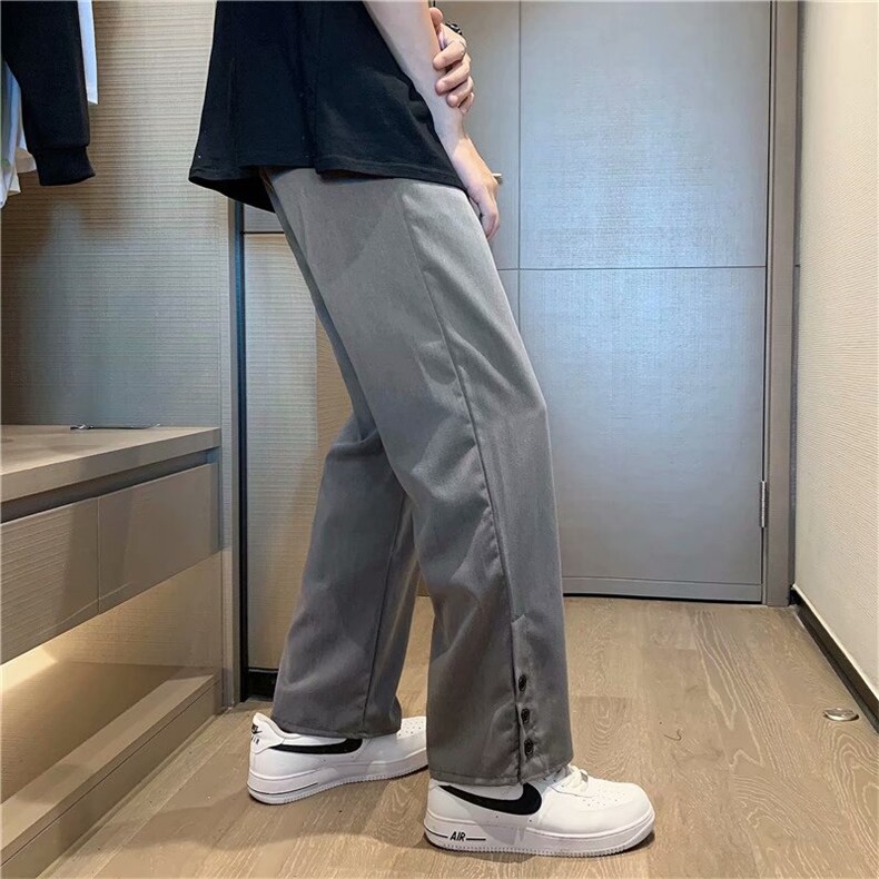 纽扣西装裤子男士宽松直筒夏季潮流拖地休闲长裤港风X9240-P35,男装休闲裤,星座1008