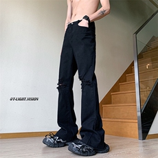 B221美式ins高街暗黑休闲弹力微喇破洞牛仔裤LK23089-P65控88，男装休闲裤，电商B221
