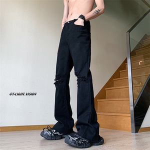 B221 美式ins高街暗黑休闲弹力微喇破洞牛仔裤 LK23089-P65 控88图片