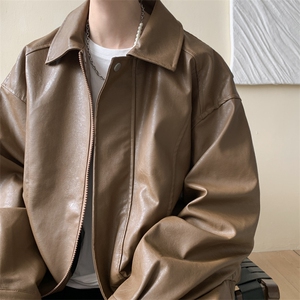 抖音直播！pu皮衣机车服宽松夹克男 CP40-特p65 控价：118图片