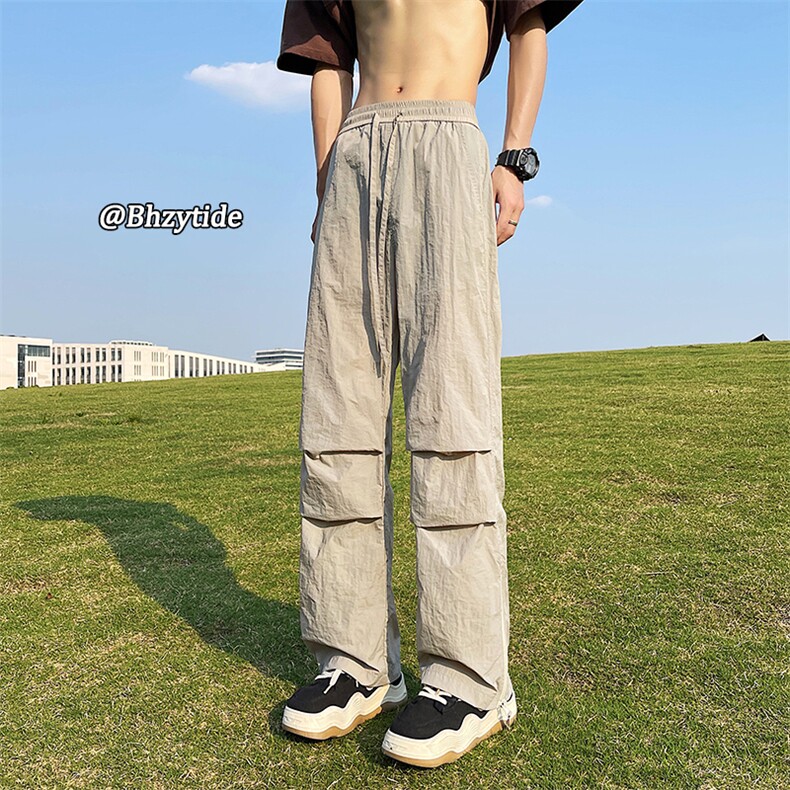 褶皱冰丝裤子男夏季薄款拉链速干伞兵工装裤23XK66393特批25,男装工装外套,电商A042