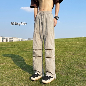 褶皱冰丝裤子男夏季薄款拉链速干伞兵工装裤23XK66393特批25图片