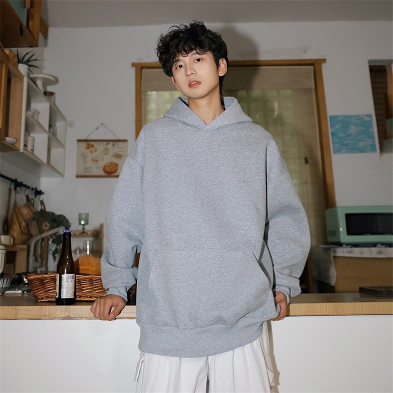 抖音得物高品质二开26春装美式高街无帽绳光板纯色连帽卫衣XS056,男装卫衣,电商A486
