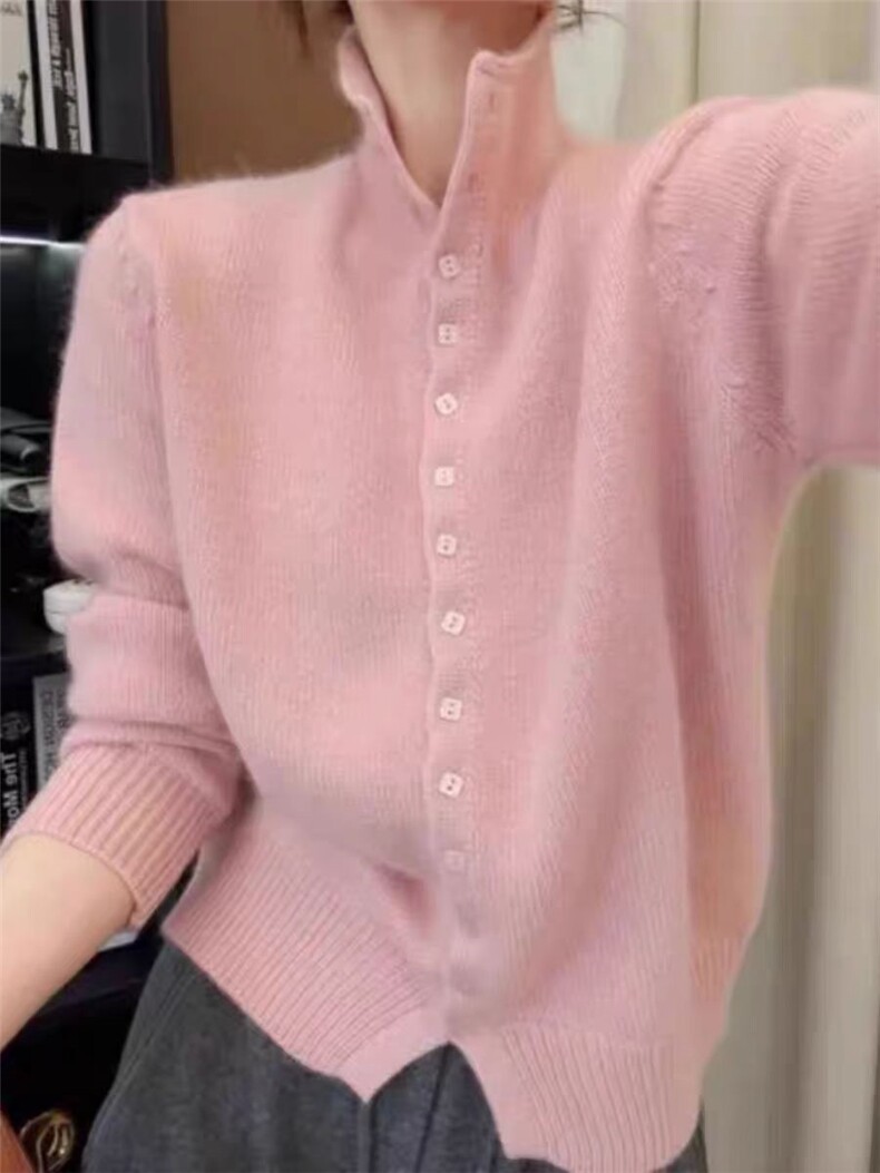 2025秋冬百搭时尚高领纽扣开衫，女装羊毛衫，千御纺羊绒