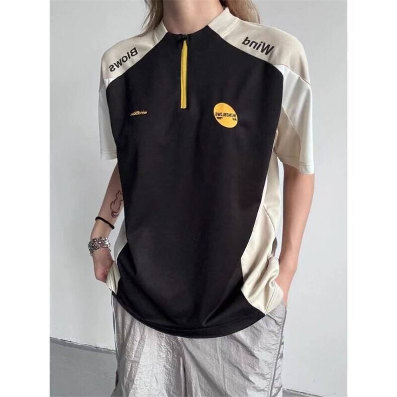 半拉链美式球衣短袖拼接凉感速干t恤户外健身运动网球服DX103P40,男装T恤,星座908