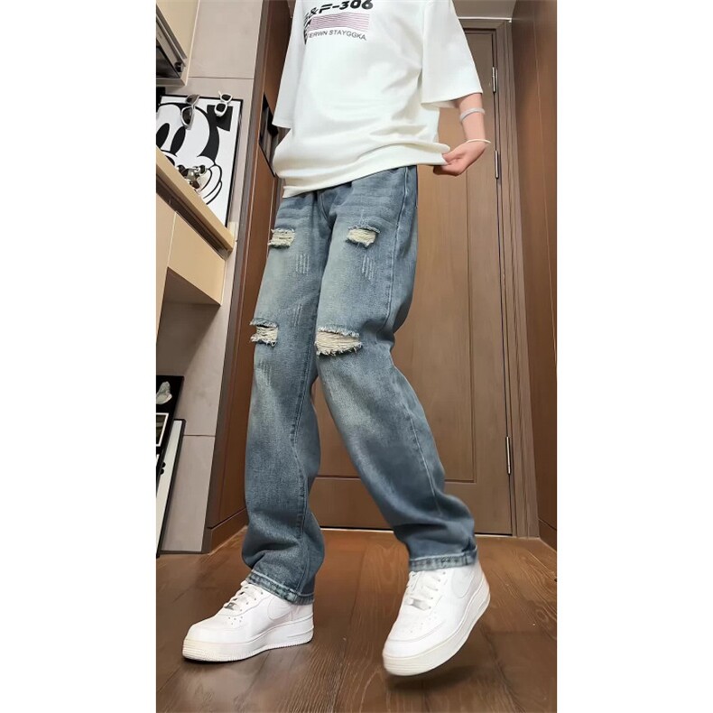 【深度库存可供得物可二改】美式高街夏季破洞牛仔裤B381/SS501,男装牛仔裤,电商B381（原B382）
