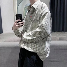 日系复古格子长袖衬衫男新款潮牌宽松高级感外套CS733-P40，男装衬衫，星座208-5