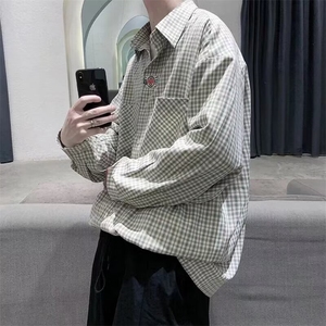 日系复古格子长袖衬衫男新款潮牌宽松高级感外套CS733-P40图片