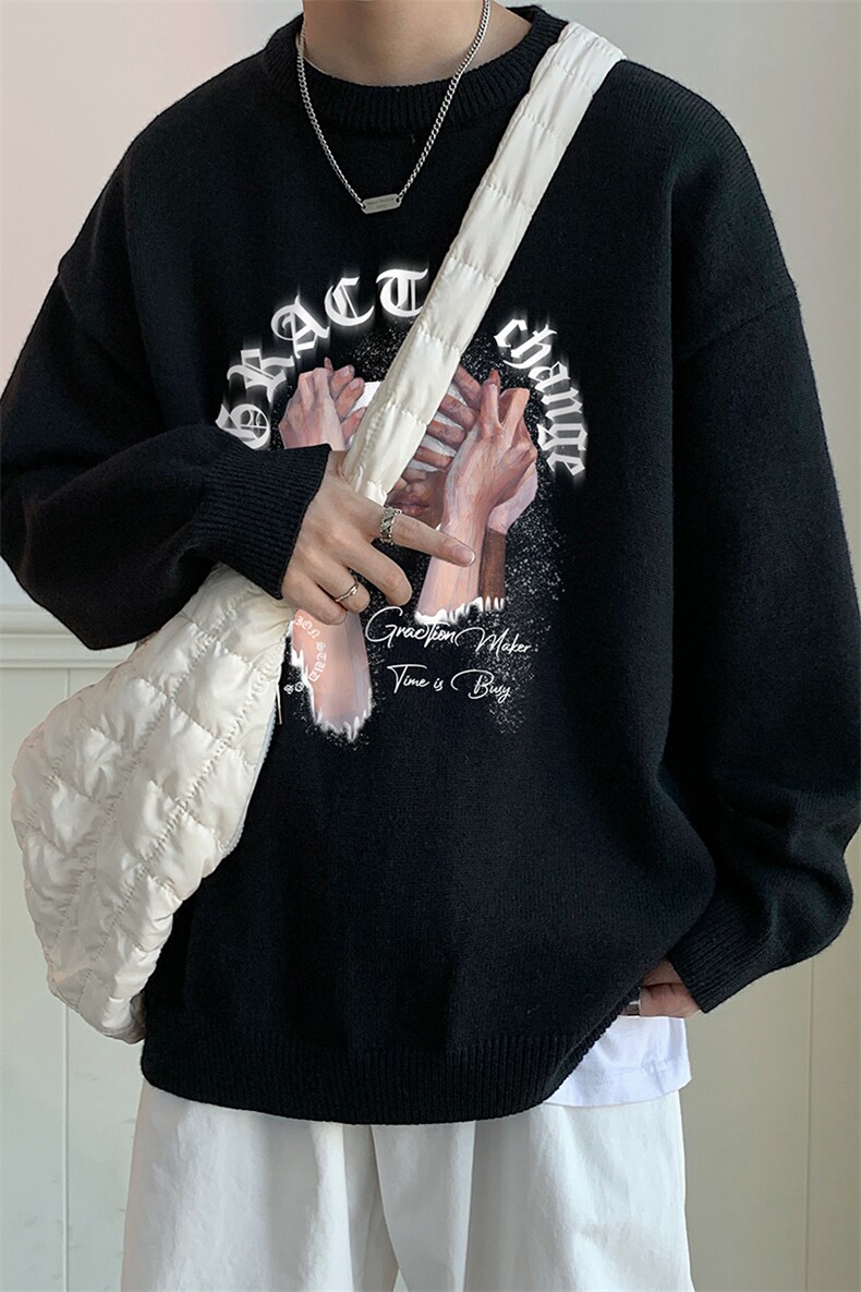 港风秋冬纯色针织宽松圆领毛衣男潮M6832P50控68加绒P60,男装针织衫/毛衣,电商A268A