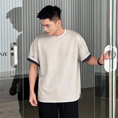 （网图）原版230克果冻棉插肩袖小众设计感夏季纯色短袖T恤男P33，男装T恤，电商C306-1