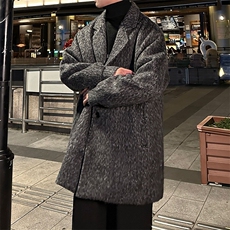 毛呢中长款风衣海马毛潮牌大衣外套882P110，男装风衣，电商A458A
