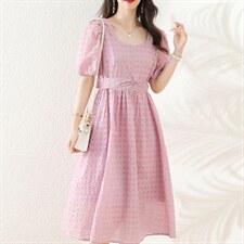 西湖阁老【悦】夏季纯棉5色可选方领收腰连衣裙217剪标，女装连衣裙，梦懿尔