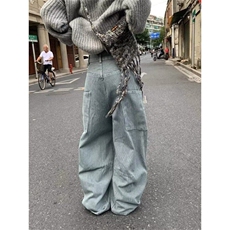 宽松型青少年直筒常规秋冬竖条纹明线牛仔裤男女长裤纯色夏季中腰，男装牛仔裤，星座506A
