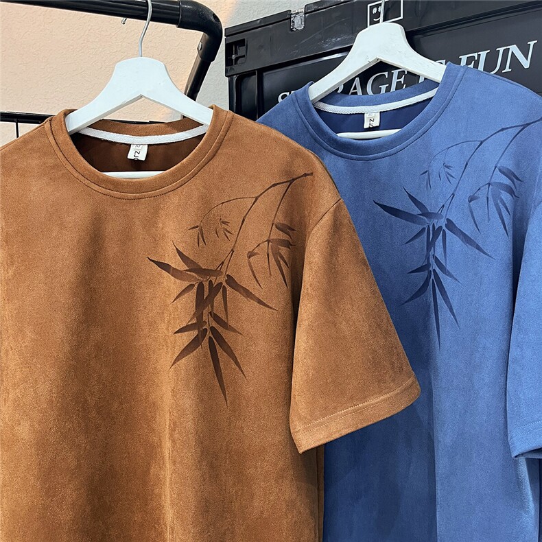 夏季竹竹高升烧花麂皮绒短袖T恤JDT77787P25块特价：供抖音视频，男装T恤，星座227-7