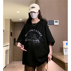 中性夏季新款麂皮绒高街印花圆领宽松短袖T恤男女半袖D288P33，男装T恤，电商A335-1（原A458）