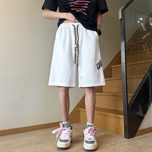 夏季字母发泡印花麂皮绒短裤男宽松休闲运动五分裤图片