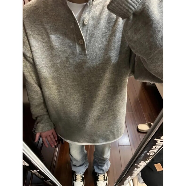 【有货】PLMY1ZZ-特P58老钱亨利领毛衣男秋冬美式复古慵懒针织衫,男装针织衫/毛衣,星座1007（原301D）