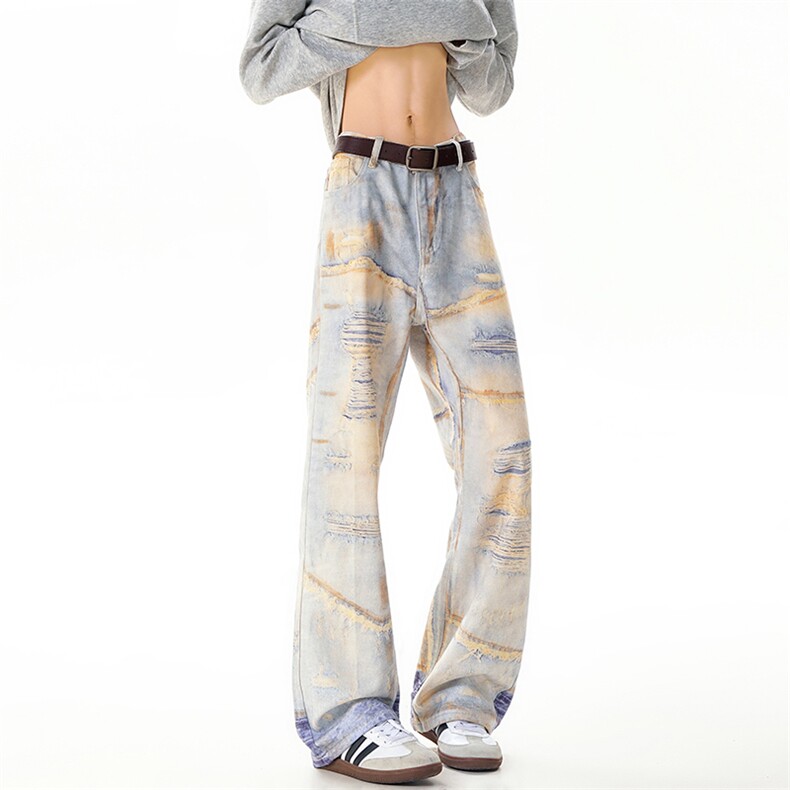 B221美式ins高街暗黑宽松直筒3D印花牛仔裤LK25441-特P50控88，男装牛仔裤，电商B221